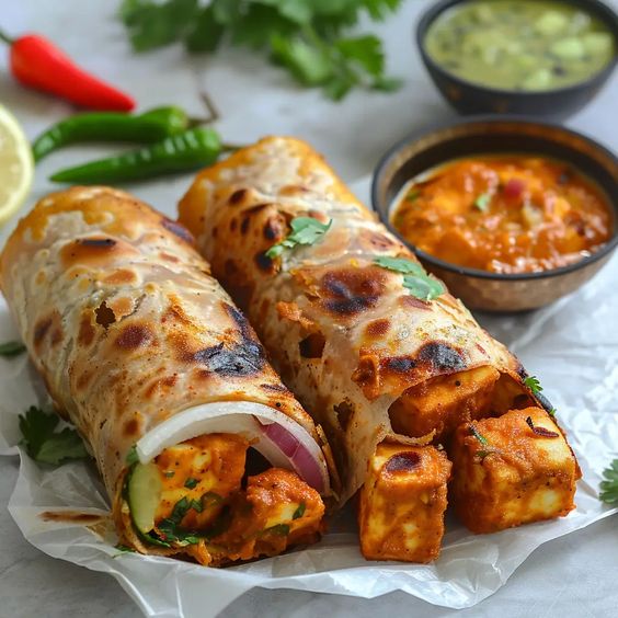 Paneer Bhurji Spinach Kathi Roll