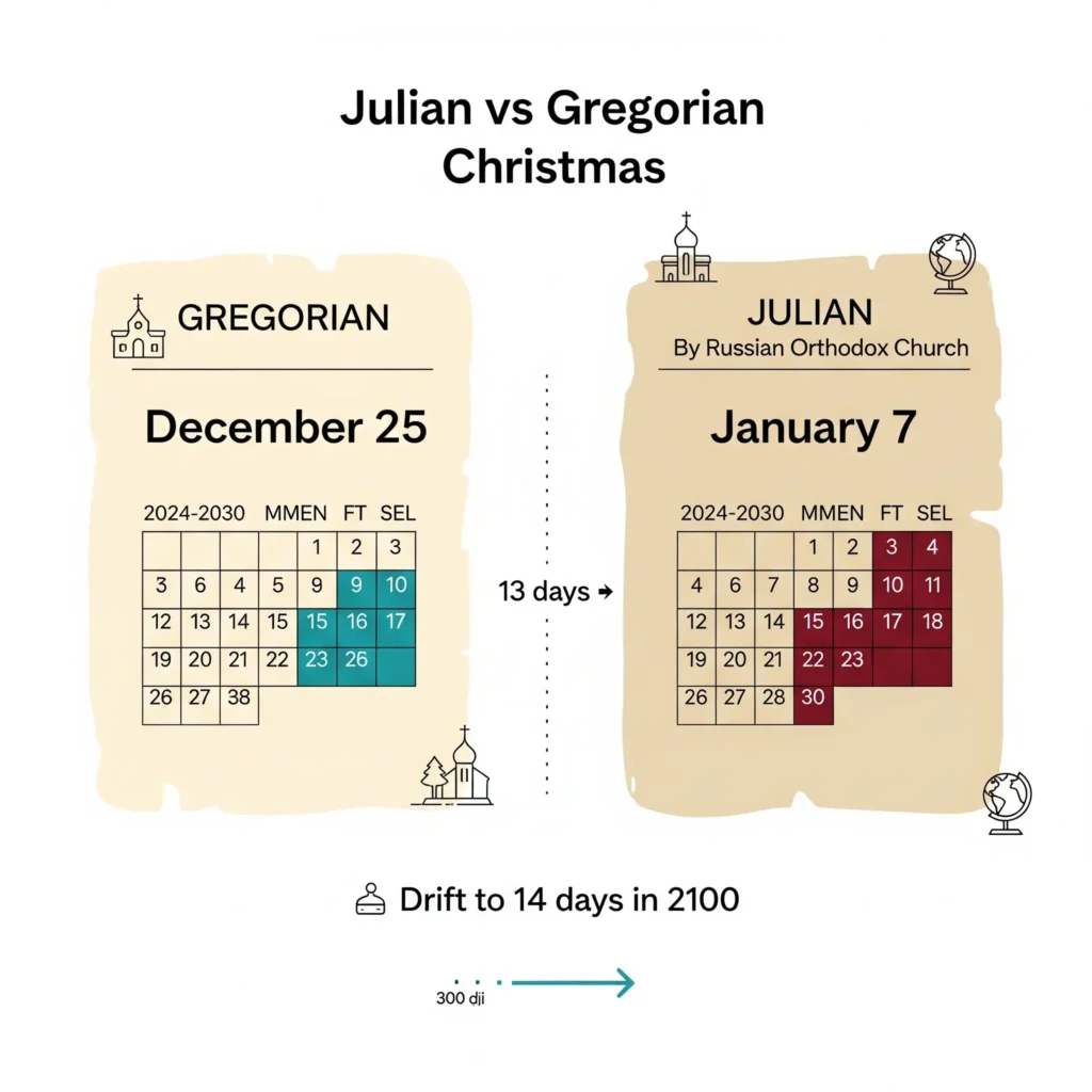 Infographic comparing Gregorian calendar