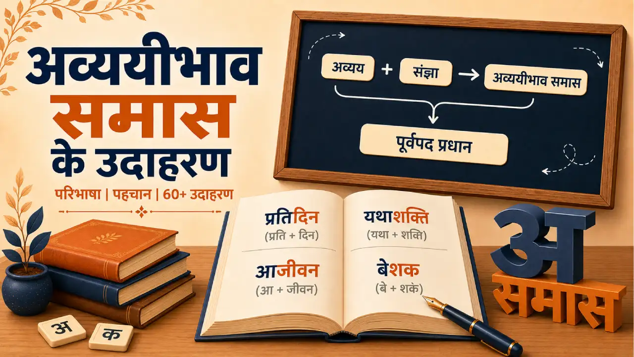 अव्ययीभाव समास के 60+ उदाहरण — प्रतिदिन, यथाशक्ति और तत्पुरुष से अंतर